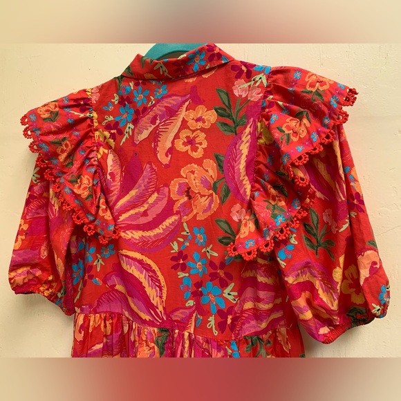 FARM RIO Red Spring Bananas Ruffle Shoulder Midi Dress - Picture 6 of 8
